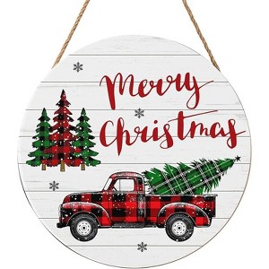 Lomsoe Merry Christmas Door Sign Christmas Tree Decor Wooden Holiday Hanging Sign Winter Decor For Home Garden Christm New Year 8x8Inch - 1 of 1