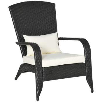 Outsunny Patio Adirondack Chair with All-Weather Rattan Wicker, Soft Cushions, Tall Curved Backrest for Deck or Garden