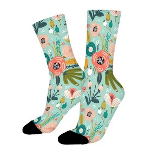 Flowers Palm Pattern Women Printed Crew Socks Funny Funky Socks Soft Polyester Novelty Gifts for Artists Men - 1 of 4
