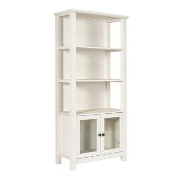 Flash Furniture Stella Modern Farmhouse Wooden Bookcase and Storage Cabinet with Tempered Glass Doors and 3 Upper Shelves