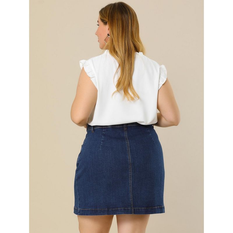Agnes Orinda Women's Plus Size Denim Button Side Pocket Casual Jean A-Line Mini Skirt, 4 of 6