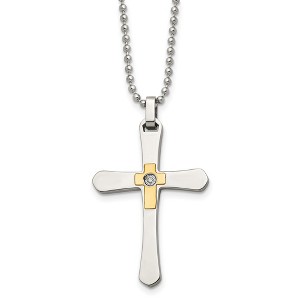 Black Bow Jewelry Stainless Steel, 14k Gold Plated and Diamond Accent Cross Necklace - 1 of 4
