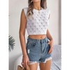 Clearlove Women's Summer Tank Tops Sleeveless Cropped Ribbed Knit Lightweight Hollow Belly-baring Leaves Textured Crew Neck Casual Pullover - 4 of 4