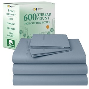5-Star Luxury Sheet Set - 600 Thread Count 100% Cotton Sateen - Soft & Crisp Bed Sheets with Deep Pockets by California Design Den - 1 of 4