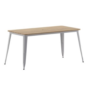 Merrick Lane Indoor/Outdoor Dining Table with Umbrella Hole, 30" x 60" All Weather Poly Resin Top and Steel Base - 1 of 4