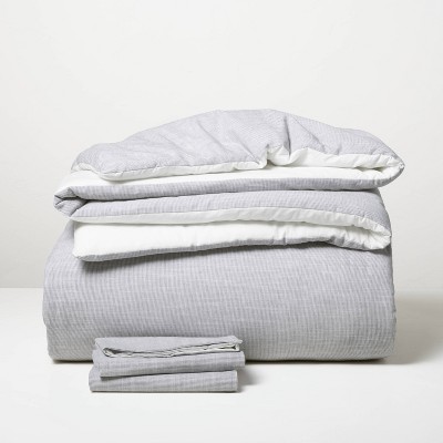 2pc Twin Microstripe Comforter & Sham Set Railroad Gray - Hearth & Hand™ with Magnolia