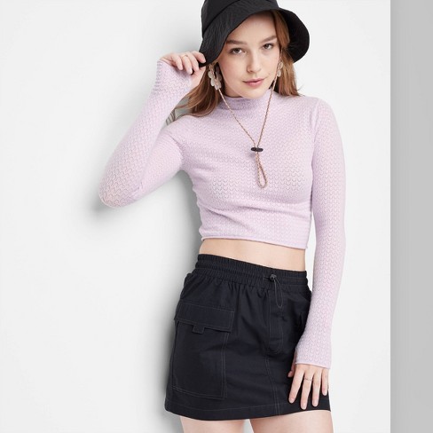 Pink Pointelle Soft Knit Long Sleeve Crop Top Set