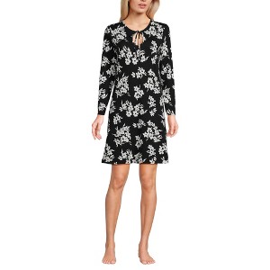 Lands' End Women's Cotton Interlock Long Sleeve Above the Knee Nightgown - 1 of 3
