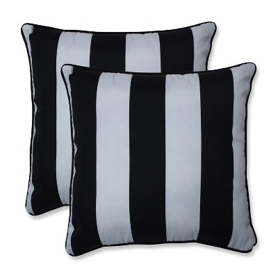 18.5" 2pk Cabana Stripe Throw Pillows Black - Pillow Perfect