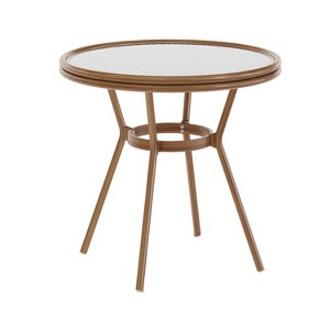 Flash Furniture Lourdes Indoor/Outdoor Commercial Bistro 31.5" Table, PE Rattan, Glass Top, Bamboo Print Aluminum Frame - 1 of 4