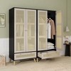 Whisen 70.8" Armoire Wardrobe Closet & Wooden Clothes Cabinet with 2 Rattan Doors & 1 Drawer - Natural & Black - 2 of 4
