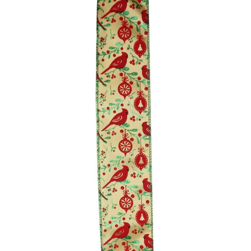 Northlight Mustard Yellow and Red Cardinals Wired Christmas Craft Ribbon 2.5" x 10 Yards, 2 of 4