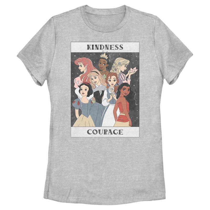 Women's Disney Princesses Kindness and Courage Poster T-Shirt, 1 of 5