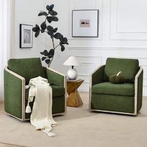 KINWELL 31"W Oak Frame Upholstered Swivel Barrel Armchair, Set of 2 - 1 of 4