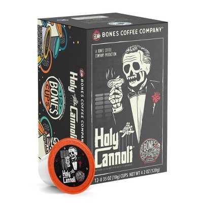 Bones Coffee Holy Cannoli Cannoli Flavor 12ct Single-Serve Bones Cups Coffee Pods Compatible with Keurig Coffee Maker