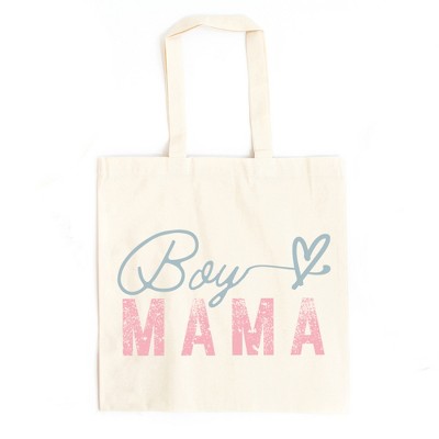 City Creek Prints Boy Mama Heart Colorful Canvas Tote Bag - 15x16 - Natural