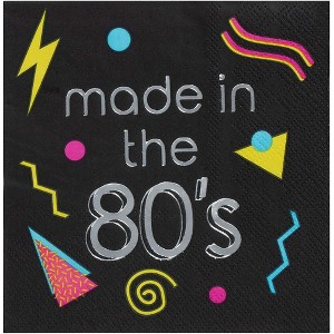 Juvale 80s Cocktail Napkins - 50-Pack Made in the 80s in Silver Foil Disposable Napkins, Black - 1 of 4