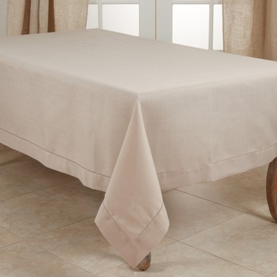 Beige Hemstitched Polyester Tablecloth 70" x 140"