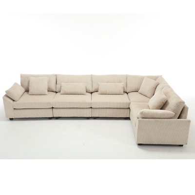 VYNXARIA Oversized Modular Sectional Sofa, Convertible Sectional Sofa, Corduroy for Living Room,Beige(5 Seat)