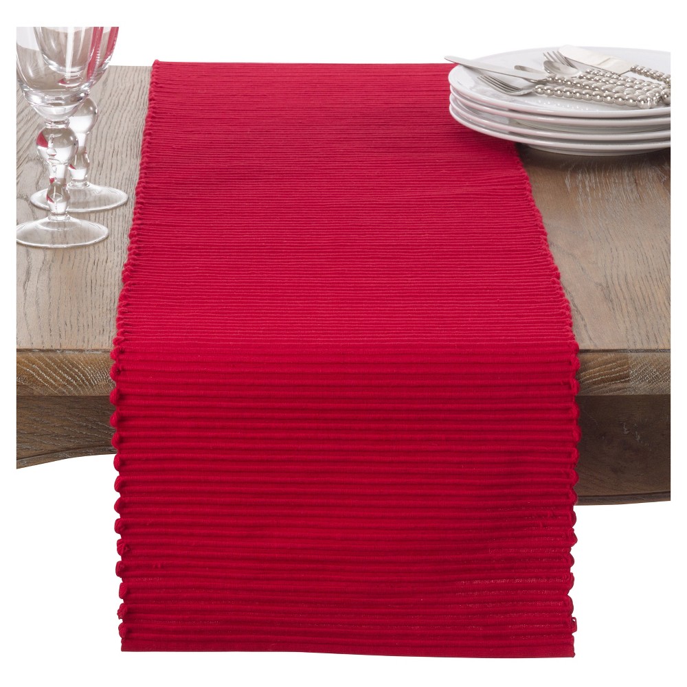 Photos - Tablecloth / Napkin 13"x72" Classic Ribbed Table Runner Red - Saro Lifestyle