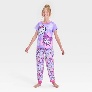 Girls' Hello Kitty & Kuromi 2pc Short Sleeve Pajama Set - Purple - 1 of 4