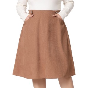 Agnes Orinda Women's Plus Size Casual Knee Faux Suede A Line Skirts - 1 of 4