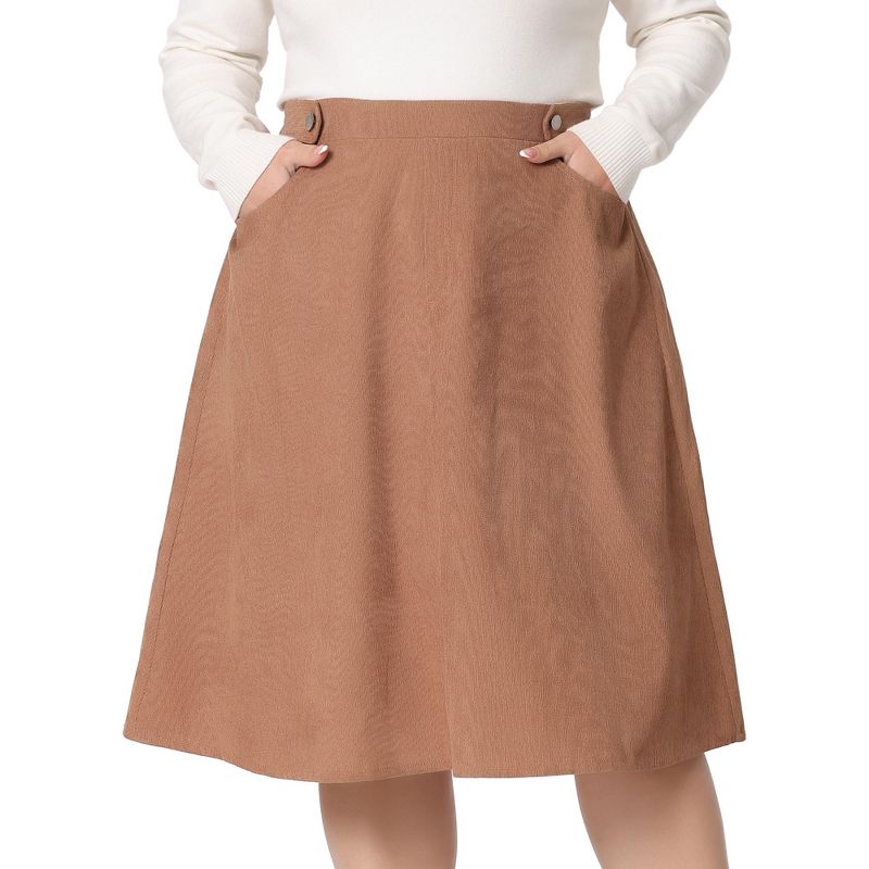 Agnes Orinda Women's Plus Size Casual Knee Faux Suede A Line Skirts, 1 of 6