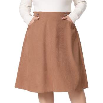 Agnes Orinda Women's Plus Size Casual Knee Faux Suede A Line Skirts