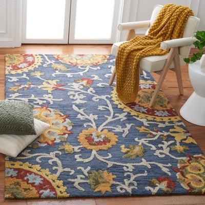 Handmade Navy Multi Wool 6' Square Tufted Area Rug