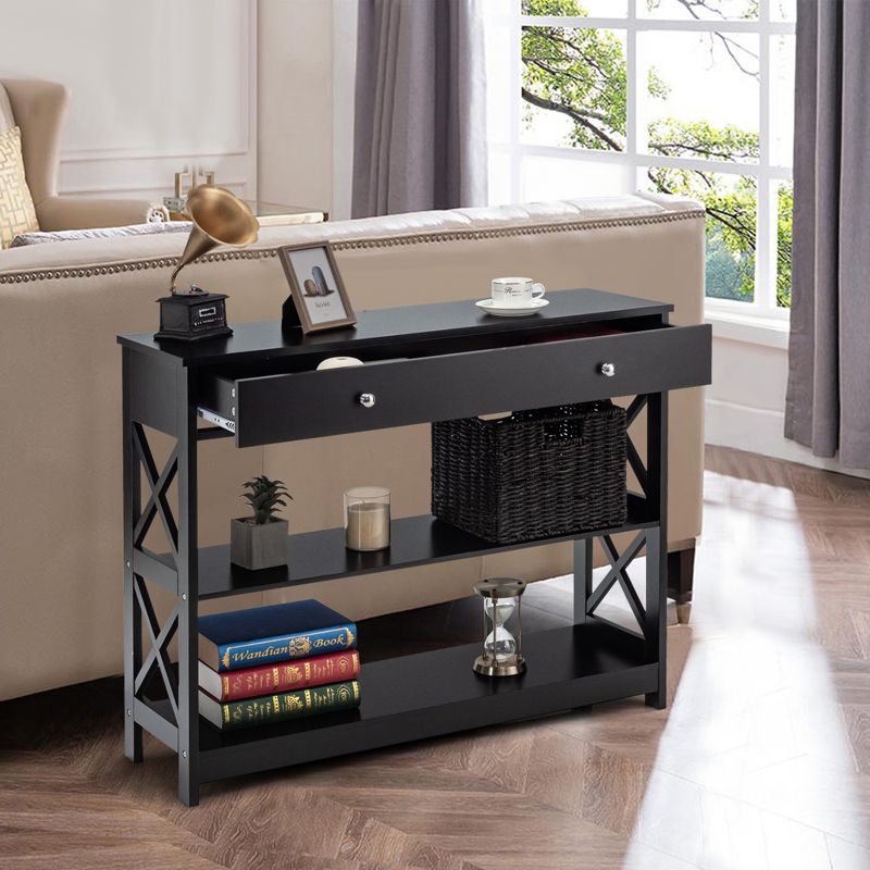 Tangkula Console Table Narrow Entry Table w/ Drawer & Shelves Sofa Table Black/White, 3 of 7