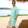 Men's 2 Pieces Cotton Linen Set Casual Long Sleeve Henley Shirts and Shorts Summer Matching Outfits - 2 of 4