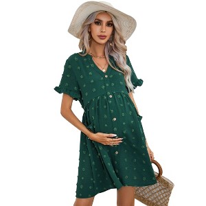 Clearlove Summer Dress Casual Lantern Sleeve V Neck Button Dress Swing Flowy Maternity Dresses - 1 of 4