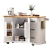 YOOCOZZ Rustic Rolling Kitchen Island with Rubber Wood Drop Leaf, Storage Cabinets, Drawers, and Power Outlet - 2 of 4