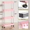 LunaLulinlk 4 Tier Slim Rolling Storage Cart, Slim Cart Kitchen Storage Organizer Rolling Utility/ Mobile Shelving Unit Slide Out Storage Cart, Pink - 4 of 4