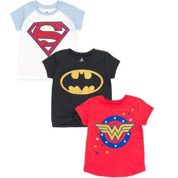 Dc Comics Justice League Batman Superman Wonder Woman Little Girls 3 Pack  Long Sleeve T-shirts Logo Black / Red / White 5 : Target