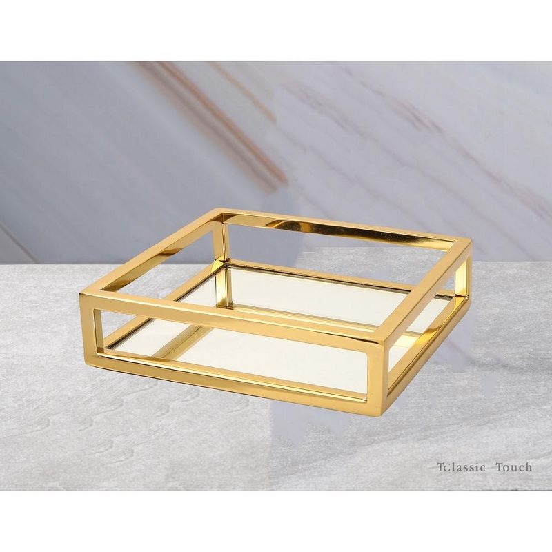 Classic Touch 8" Square Mirror Napkin Holder- Gold , 3 of 4