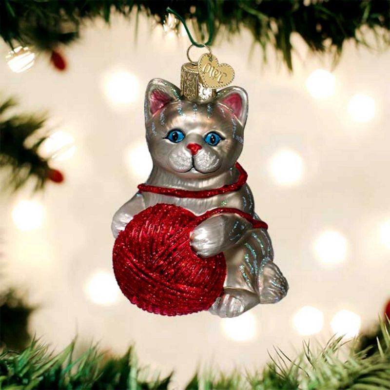 Old World Christmas 3.5 Inch Playful Kitten Grey/Red Ornament Ball Yarn Tree Ornaments, 2 of 4