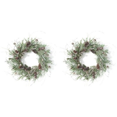 Sullivans Set of 2 Artificial Cedar and Pine Wreath 24"H Green