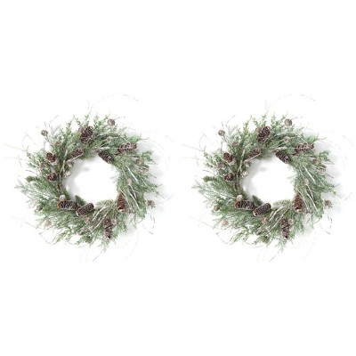 Sullivans Set of 2 Artificial Cedar and Pine Wreath 24"H Green