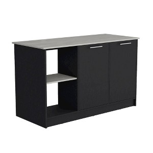Tuhome,Juniper Kitchen Island Black / Ibiza Marble MDF : Target