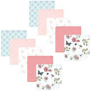 Hudson Baby Infant Girl Flannel Cotton Washcloths, Hummingbird Garden 10 Pack, One Size - 1 of 4