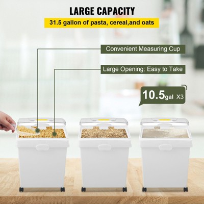 VEVOR Rice Storage Container, 10.5Gallon/40L x3 Capacity Large Dog Food Dispenser Bin, Kitchen Ingredient Grain Cereal Flour Bin, 3 Pack, White — фото 6