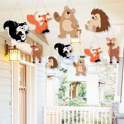 Big Dot of Happiness Hanging Stay Wild - Forest Animals - Outdoor Woodland Baby Shower or Birthday Party Hanging Porch & Tree Yard Decor - 10 Pieces