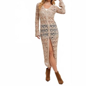 Women's Button Down Crochet Maxi Cardigan - BluIvy - 1 of 4