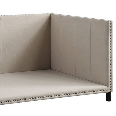 Beige Linen Full Upholstered Daybed with Nailhead Trim