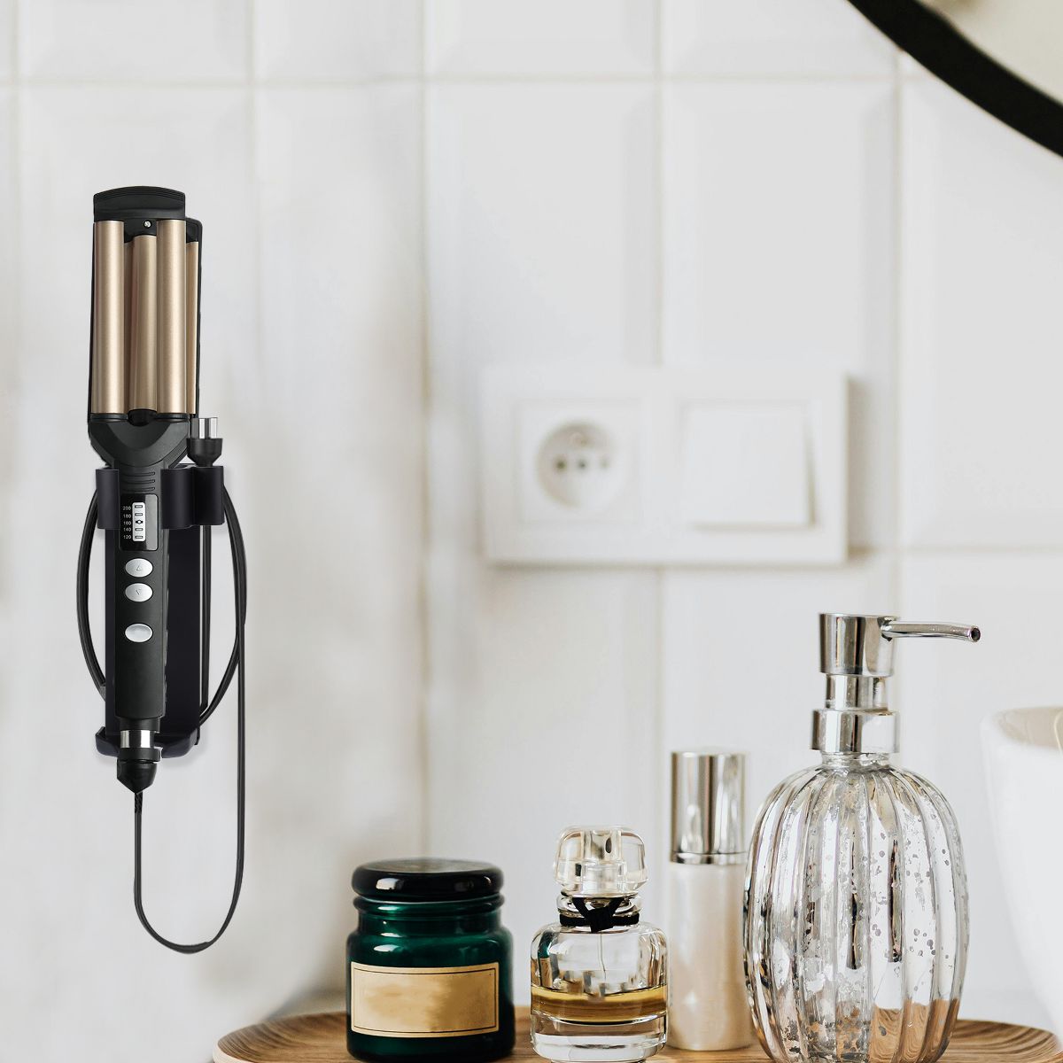Unique Bargains Wall Mounted Hair Dryer Holder Black 1 Piece - thumbnail 5
