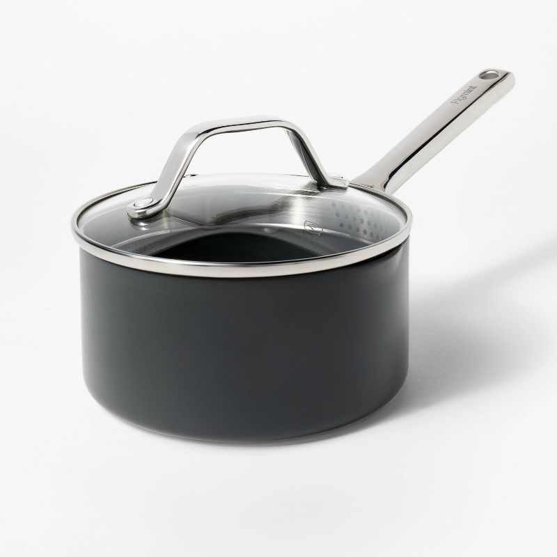 1.5qt Nonstick Hard Anodized Aluminum Sauce Pan with Straining Lid Dark Gray - Figmint&#8482;, 1 of 11