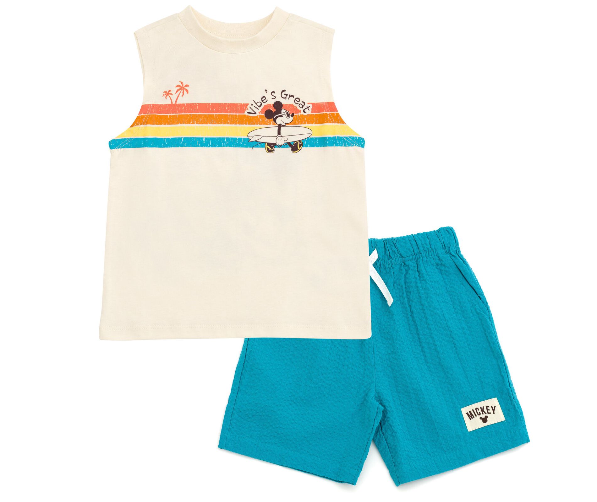 Disney Mickey Mouse Toddler Boys Tank Top and Shorts Outfit Set White / Blue 3T