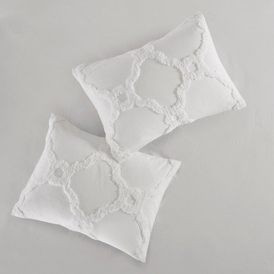 Full White Cotton Tufted Geometric Comforter Set