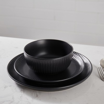 Stone Lain Logan Black Ceramic 12-Piece Dinnerware Set, Service for 4